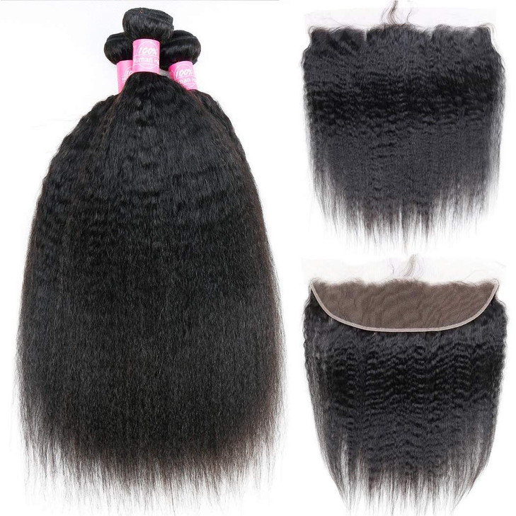 Odir Kinky Straight Bundles with 13x4 Frontal Brazilian Human Hair 20 22 2418 Inch Unprocessed 9A Yaki Straight Virgin H