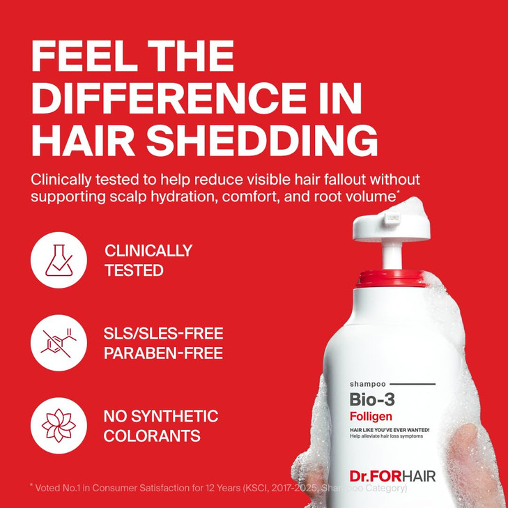 DrFORHAIR Folligen Bio3 Shampoo Korean Hair Care Clarifying Volumizing Root Boost For Hair Thickening Fuller Looking 169