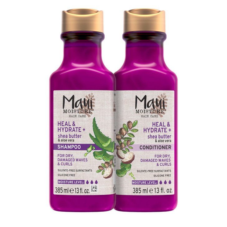Maui Moisture Heal Hydrate Shea Butter Shampoo Conditioner Bundle Hair Care Set with Shea Butter Aloe Vera for Dry Damag