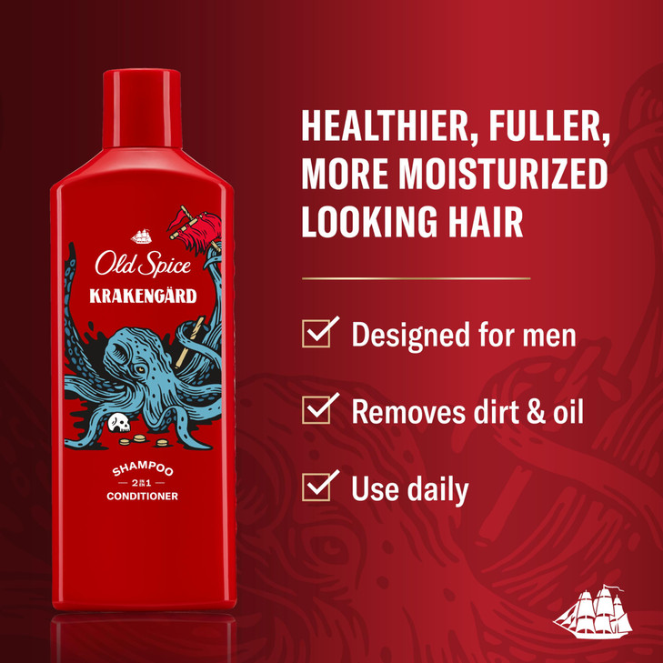 Old Spice Krakengard 2in1 Shampoo Conditioner for Men Healthier Fuller More Moisturized Looking Hair 135 Fl Oz Each Pack