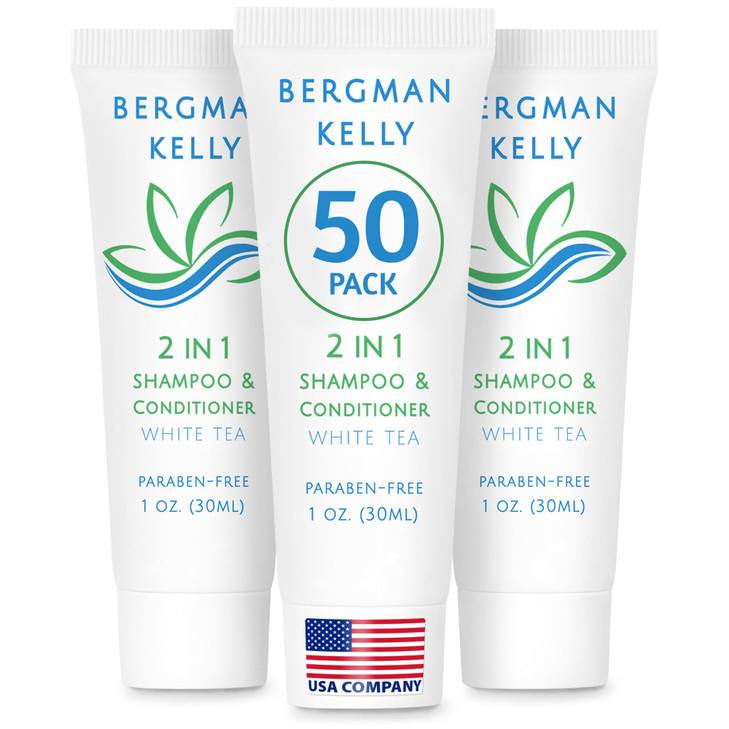 BERGMAN KELLY Travel Size 2 in 1 Shampoo Conditioner 1 fl oz 50 PK White Tea Delight Your Guests wRevitalizing Refreshin