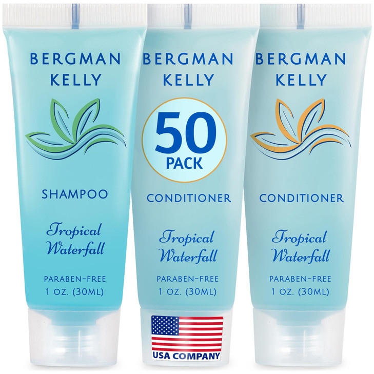 Bergman Kelly Travel Shampoo and Conditioner Set 1 fl oz 100 Pieces Tropical Waterfall Delight Your Guests with Invigora