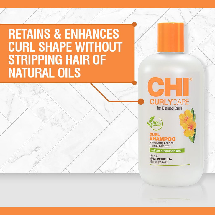 CHI CurlyCare Curl Shampoo Hydrates Curls Reduces Frizz Increases Elasticity Strength Sulfate Paraben CrueltyFree 12 Oz