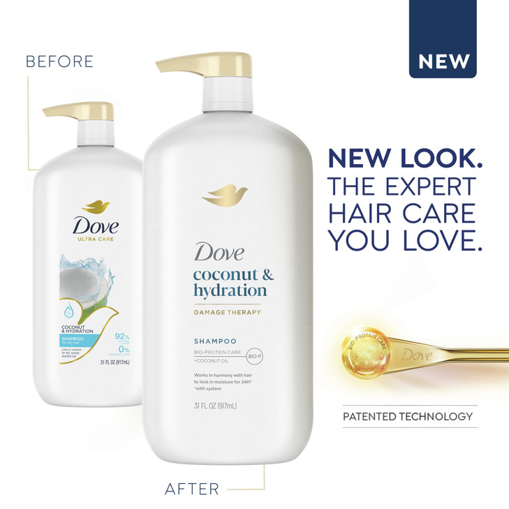Dove Shampoo Coconut Hydration Pack of 4 For Dry Hair Shampoo with Oil Blend of Coconut Jojoba Sweet Almond 31 oz