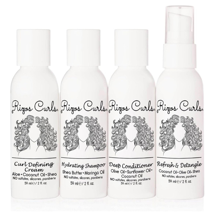 Rizos Curls 4Step Travel Kit for Curly Hair Curl Defining Cream Shampoo Conditioner Refresh Detangle 2 fl oz each