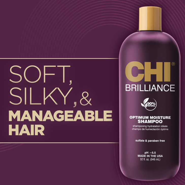 CHI Deep Brilliance Optimum Moisture Shampoo With Olive Monoi Oil To Hydrate Hair Sulfate Paraben CrueltyFree 32 Oz