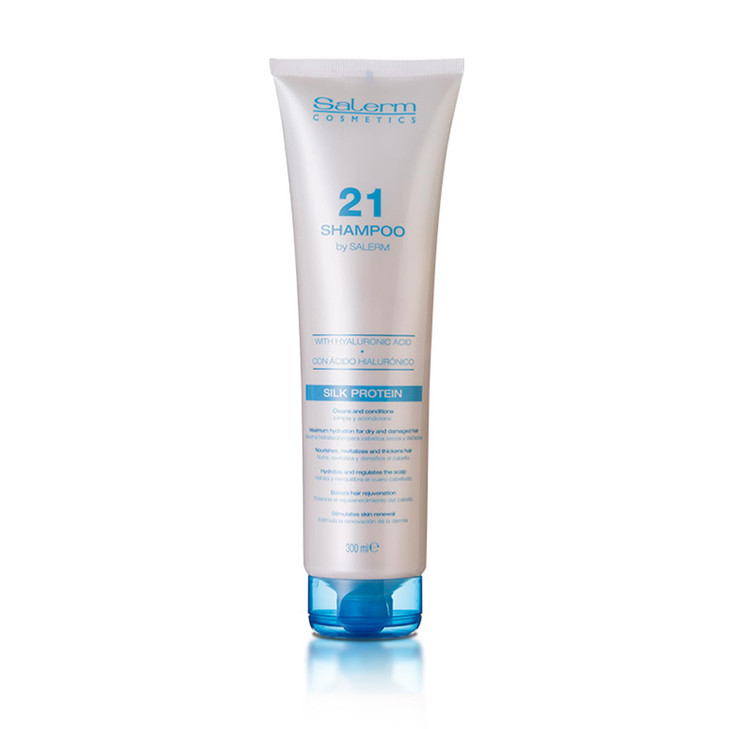 SALERM Hydrating Shampoo 21 Silk Protein 300 ml for Dry and Damaged Hair with Silk Proteins Nourishes Repairs and Revita