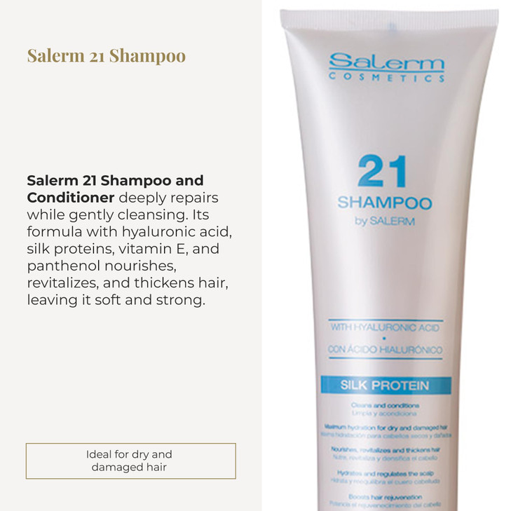 SALERM Hydrating Shampoo 21 Silk Protein 300 ml for Dry and Damaged Hair with Silk Proteins Nourishes Repairs and Revita