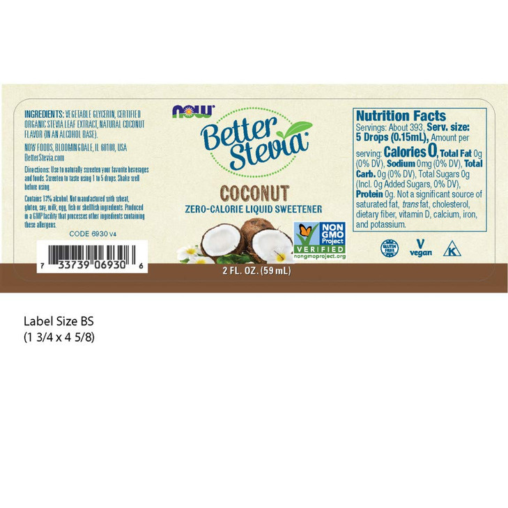 NOW Foods BetterStevia Coconut Zero-Calorie Liquid Sweetener, Keto Friendly, Suitable for Diabetics, No Erythritol, 2-Ounce
