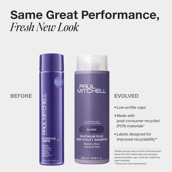 Paul Mitchell Platinum Plus Deep Violet Shampoo Banishes Brass Intensely Tones Ideal for Blonde Highlighted Gray or Silv