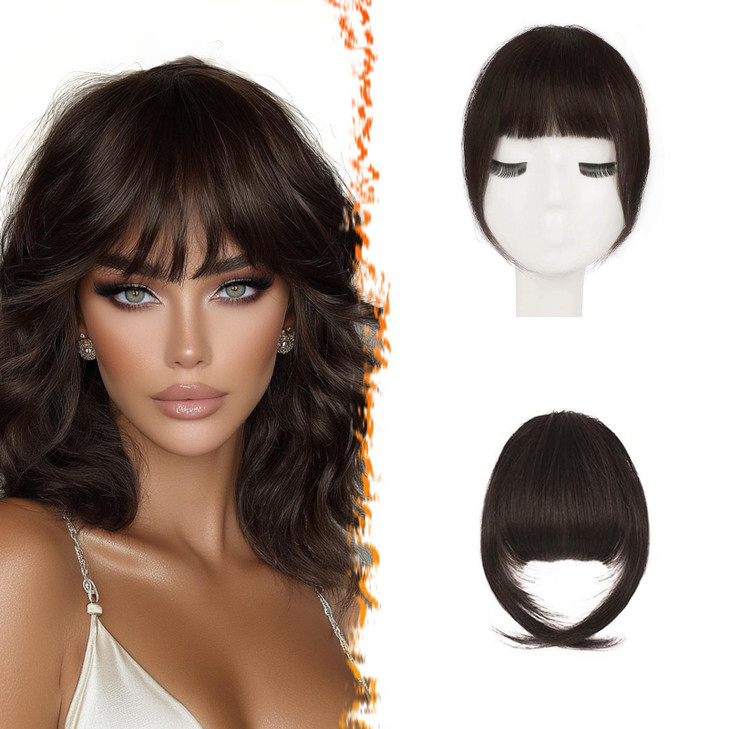 BARSDAR Human Hair Clip in Bangs Real Human Hair Clip in Bangs for Women Brown French Bangs Hairpieces Fringe with Templ