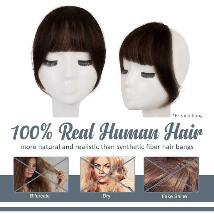 BARSDAR Human Hair Clip in Bangs Real Human Hair Clip in Bangs for Women Brown French Bangs Hairpieces Fringe with Templ