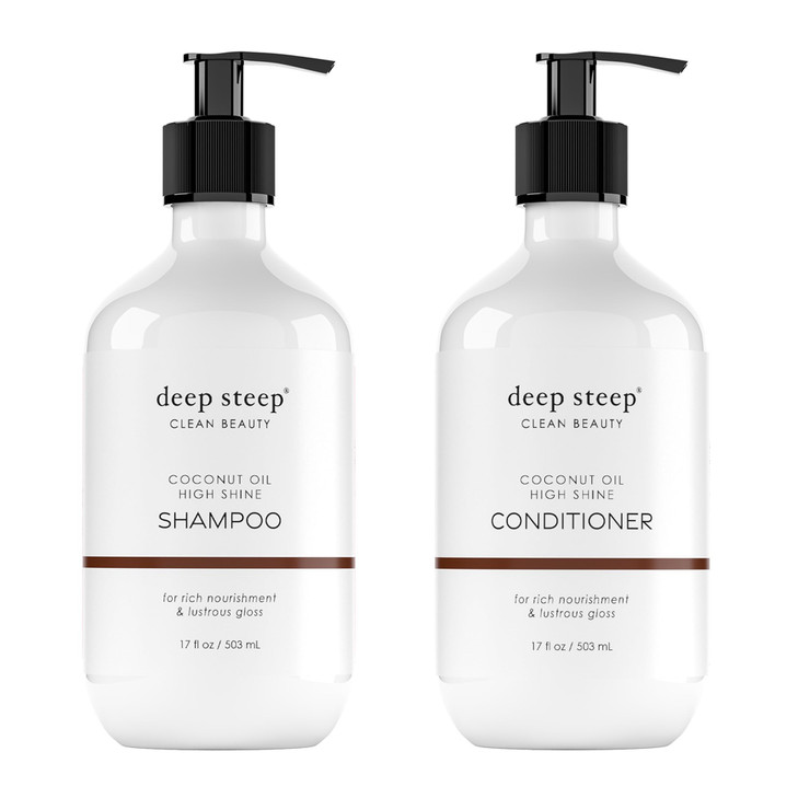 Deep Steep High Shine Coconut Oil Shampoo Conditioner 17 oz Moisturizing Shampoo with Aloe Vera Argan Oil Rice Protein S