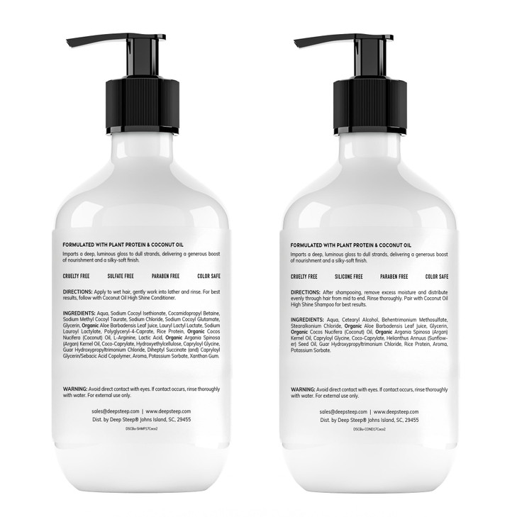 Deep Steep High Shine Coconut Oil Shampoo Conditioner 17 oz Moisturizing Shampoo with Aloe Vera Argan Oil Rice Protein S