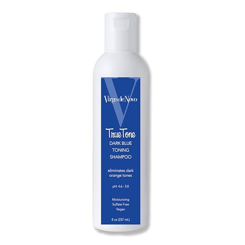 Virgo de Novo Dark Blue Toning Shampoo 8 oz Neutralizes Orange Brassy Tones in Lightened Brunette Brown Balayage Hair No