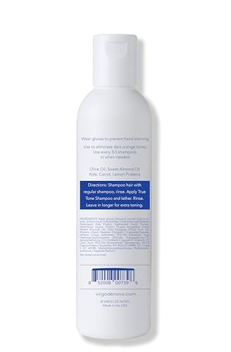 Virgo de Novo Dark Blue Toning Shampoo 8 oz Neutralizes Orange Brassy Tones in Lightened Brunette Brown Balayage Hair No