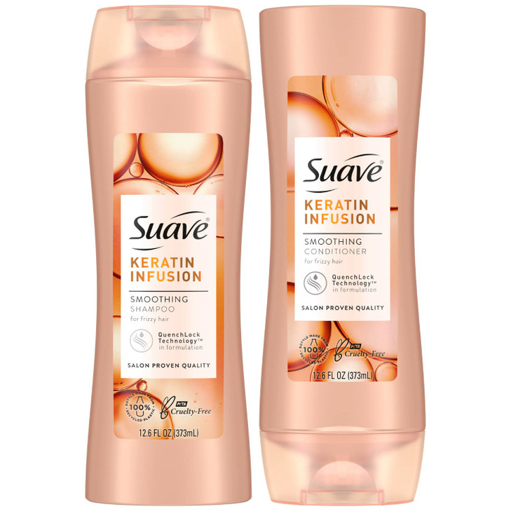 Suave Shampoo and Conditioner Set Keratin Infusion Smoothing Keratin Hair Treatment Detangler 48H Frizz Control AntiFriz