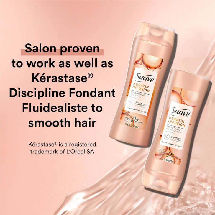 Suave Shampoo and Conditioner Set Keratin Infusion Smoothing Keratin Hair Treatment Detangler 48H Frizz Control AntiFriz