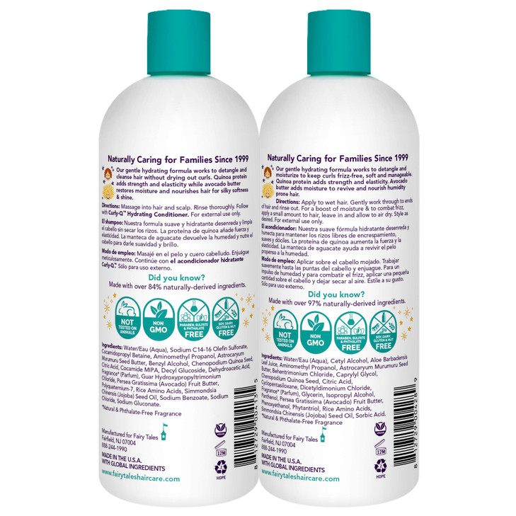 Fairy Tales CurlyQ Hydrating Shampoo and Conditioner for Kids Paraben Sulfate Gluten and Nut Free For All Curl Types Inc