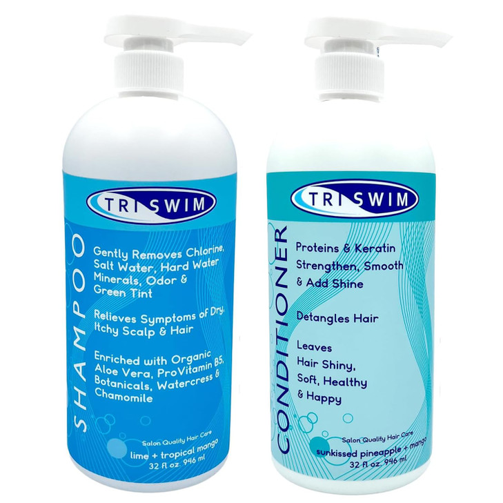 TRISWIM Hair Care Bundle with Swim Shampoo and Conditioner 32 Fl Oz Each Repairs ChlorineDamaged Hair Enhances Natural T