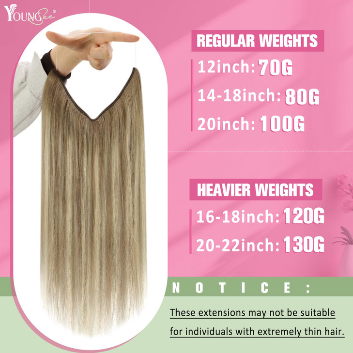 YoungSee Invisible Wire Hair Extensions 85G Light Brown Wire Human Hair Extensions Balayage Light Brown Mix Platinum Blo
