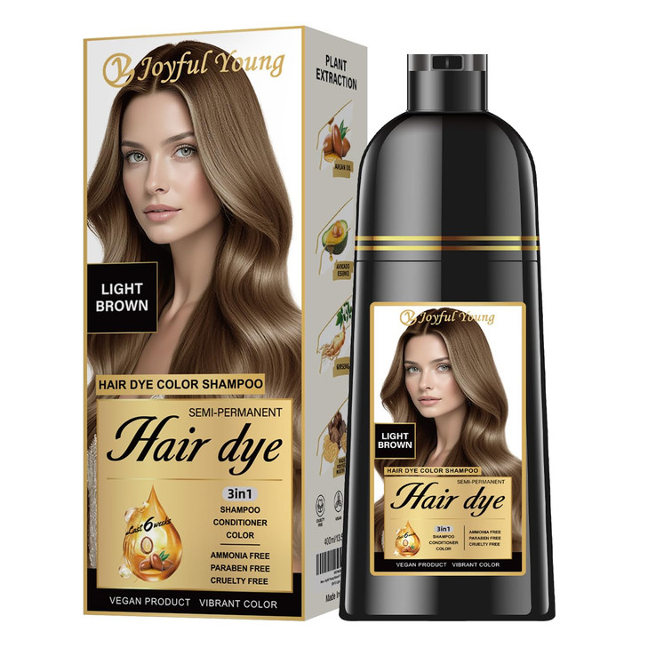 Joyful Young Hair Dye Shampoo 3in1 Light Brown SemiPermanent Gray Hair Coverage Color Depositing Shampoo for Women Men V