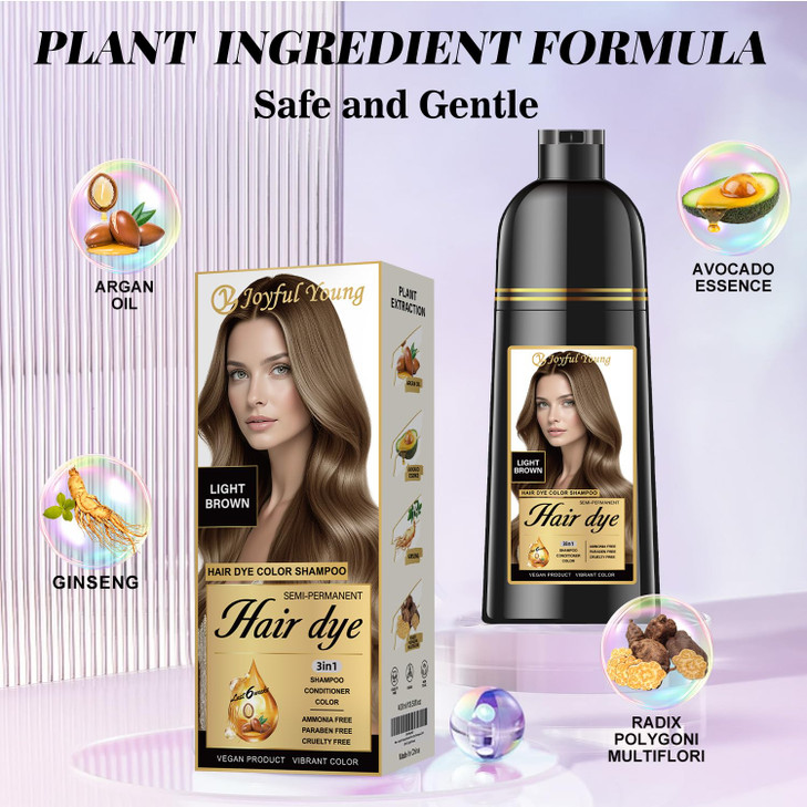 Joyful Young Hair Dye Shampoo 3in1 Light Brown SemiPermanent Gray Hair Coverage Color Depositing Shampoo for Women Men V