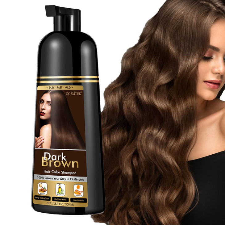 COSMTEK Dark Brown Hair Dye Shampoo for Gray Hair Instant Natural Hair Color Shampoo for Women Man 3In1 SemiPermanent He