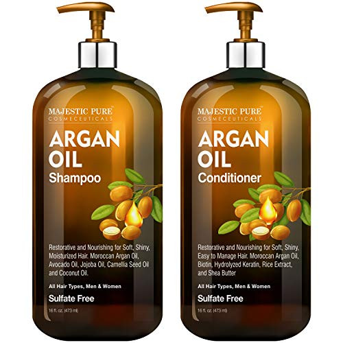 MAJESTIC PURE Argan Oil Shampoo and Conditioner Set Nourishing Promotes Soft and Silky Hair Sulfate Free For All Hair Ty