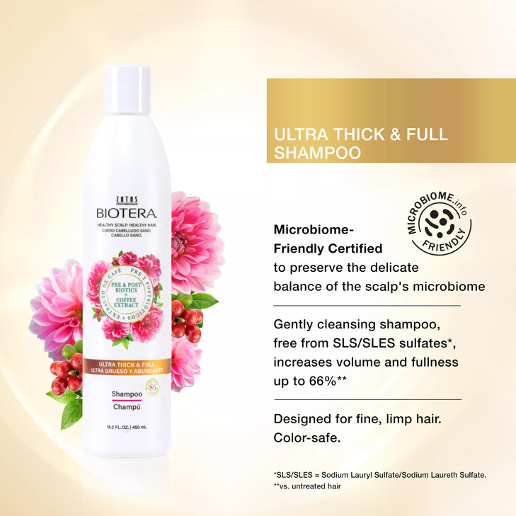 Biotera Ultra Thick Full Volumizing Shampoo Fine or Limp Hair Microbiome Friendly Vegan Animal Test Free Paraben Sulfate