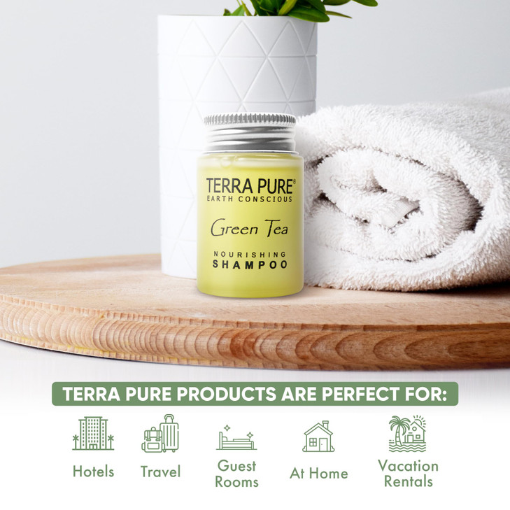 Terra Pure Travel Size Hotel Shampoo 20 Count 1 oz Bottles Guest Amenities for Hotels Vacation Rentals and Short Term Re