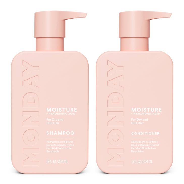 MONDAY HAIRCARE Moisture Shampoo Conditioner Set for Dry Coarse Stressed Frizzy Hair Made with Coconut Oil Rice Protein