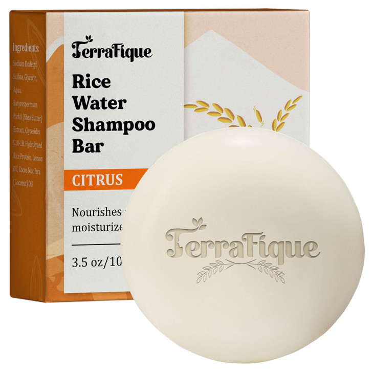 TERRAFIQUE Rice Water Shampoo Bar Citrus Scent Nourishing Shampoo with Cocoa Butter Shea Butter for Hair Growth 35 Oz 10