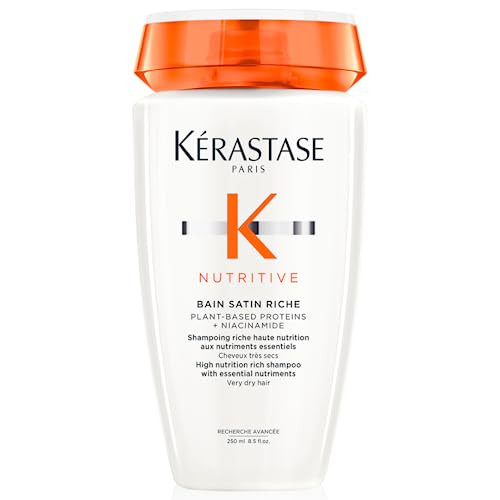 KRASTASE Nutritive Bain Satin Riche Shampoo Cleanses Strengthens Against Dryness Adds Softness Shine Nourishment with Pl