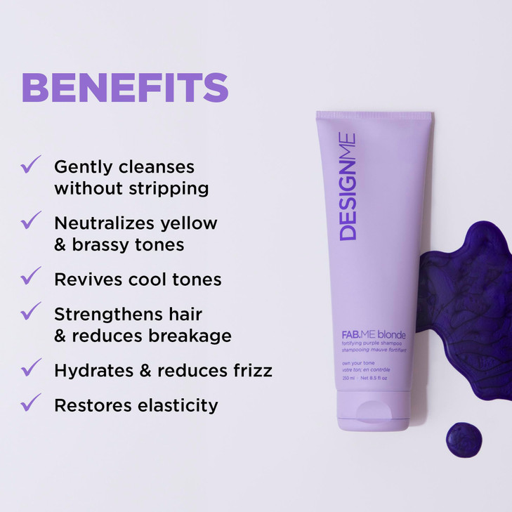 DesignMe FABME Blonde Fortifying Purple Shampoo Toning Purple Shampoo for Blonde Hair Neutralizes Brass and Yellow Tones