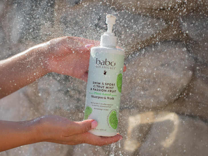 Babo Botanicals Swim Sport Citrus Mint Passion Fruit Shampoo Wash Purifying Cleanser for hair body Aloe Green Tea For al