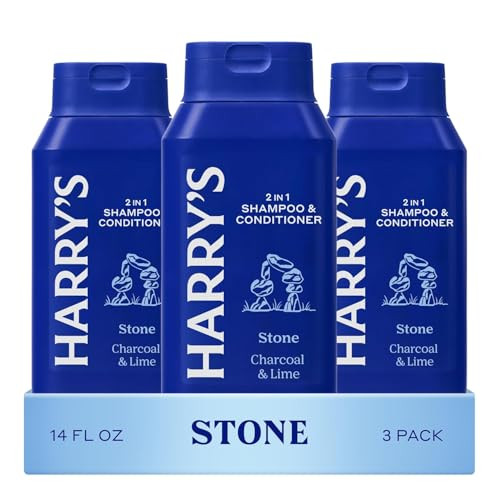 Harrys Mens 2 in 1 Shampoo and Conditioner for All Hair Types New Stone Scent 3 Pack 14 fl oz No Parabens or Sulfates