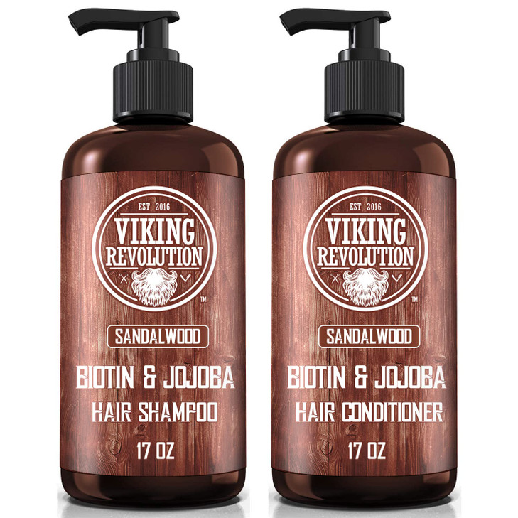 Viking Revolution Sandalwood Shampoo and Conditioner Set with Biotin and Jojoba Oil Natural Hair Shampoo and Hair Condit