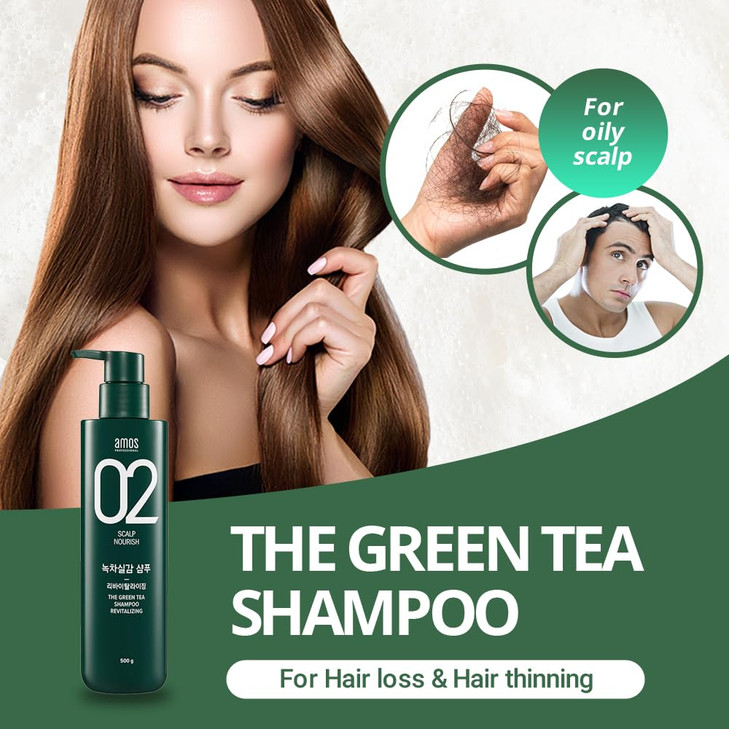 AMOS PROFESSIONAL The Green Tea Shampoo Refresh For Oily Scalp 176oz 500g AntiHair Loss Korean Hair Growth Shampoo for C