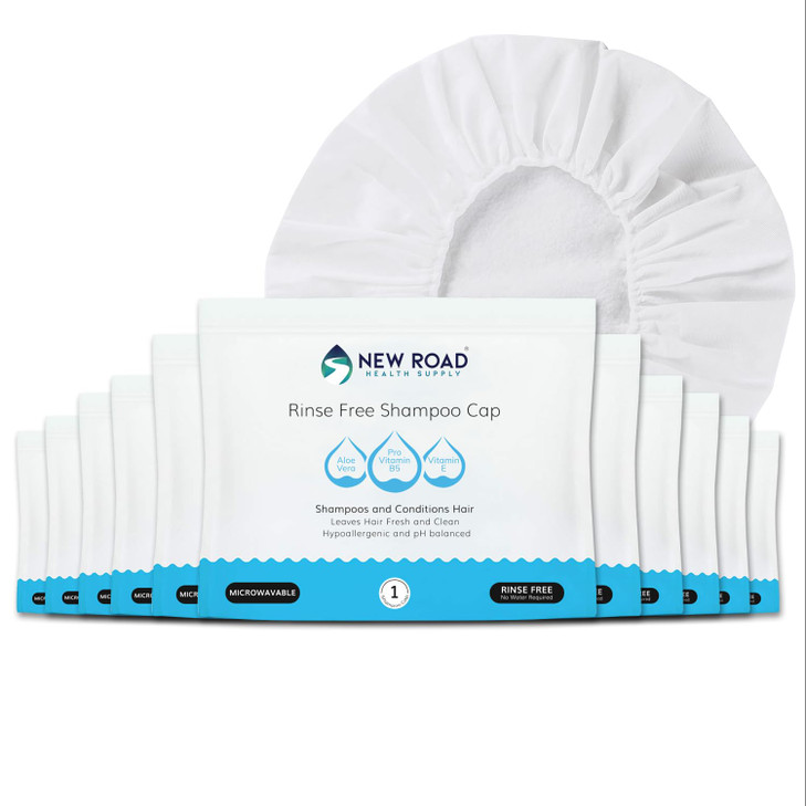 New Road Health Supply Rinse Free Shampoo Cap Cleans and Conditions Without Water PH Balanced and Hypoallergenic No Rins