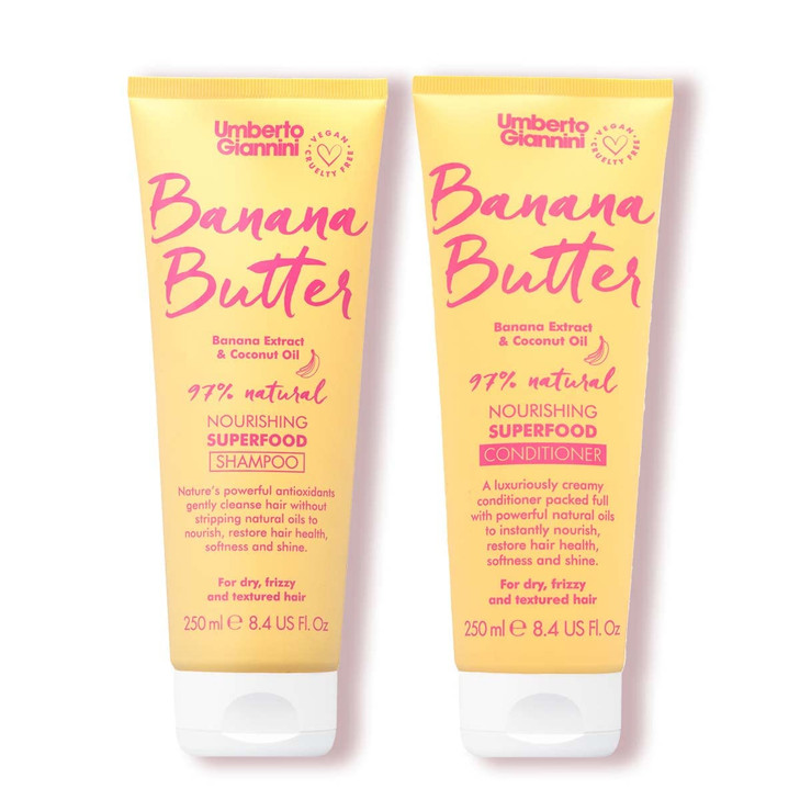 Umberto Giannini Banana Butter Nourishing Superfood Shampoo Conditioner Set Vegan Cruelty Free Moisturising Formula for