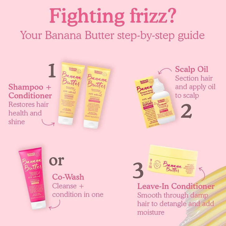 Umberto Giannini Banana Butter Nourishing Superfood Shampoo Conditioner Set Vegan Cruelty Free Moisturising Formula for