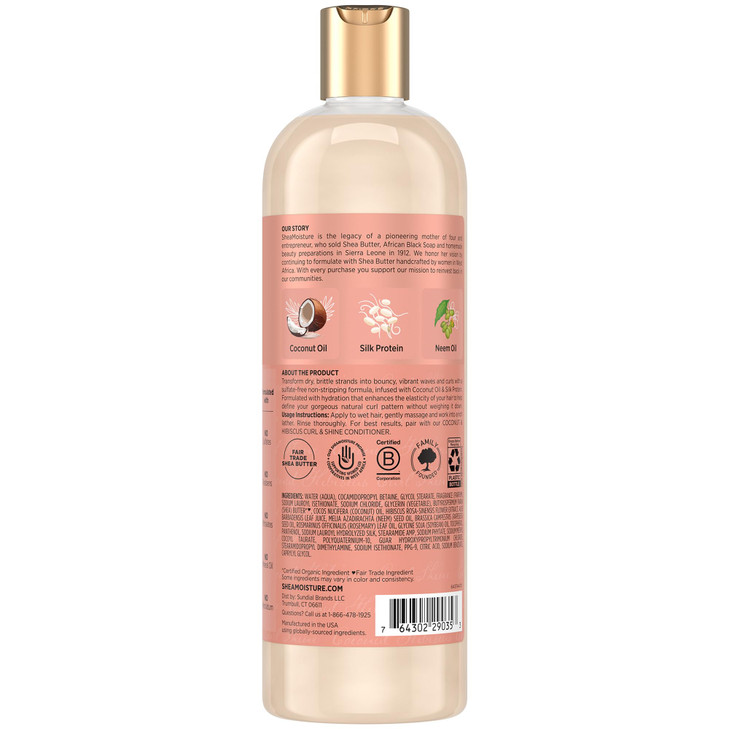 SheaMoisture Coconut Hibiscus Curl Shine Shampoo for Bouncy Curls Frizz Control 16 Oz