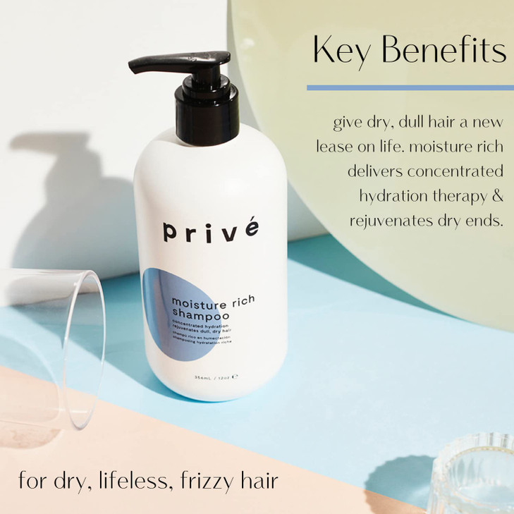 Prive Moisture Rich Shampoo Extreme Hydration Infused with Shea Butter Great for All Hair Types Color Safe 12 oz