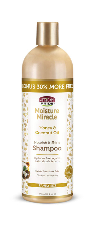 African Pride Moisture Miracle For Natural Coils Curls Nourishes Shines Sulfate Free Color Safe Shampoo