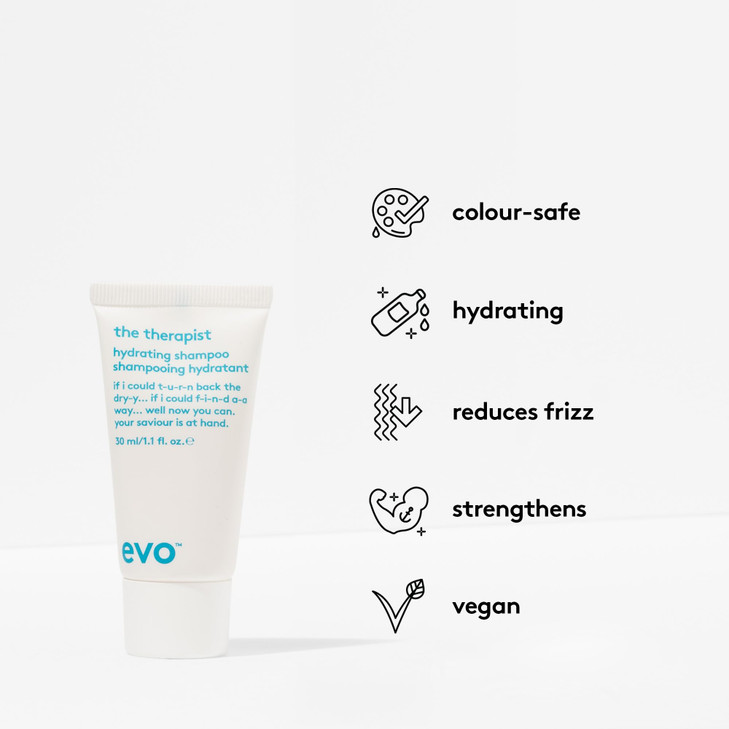 Evo The Therapist Hydrating Shampoo for Damaged Dry ColorTreated Hair Moisturizes Strengthens Protects 1 fl oz Travel Si