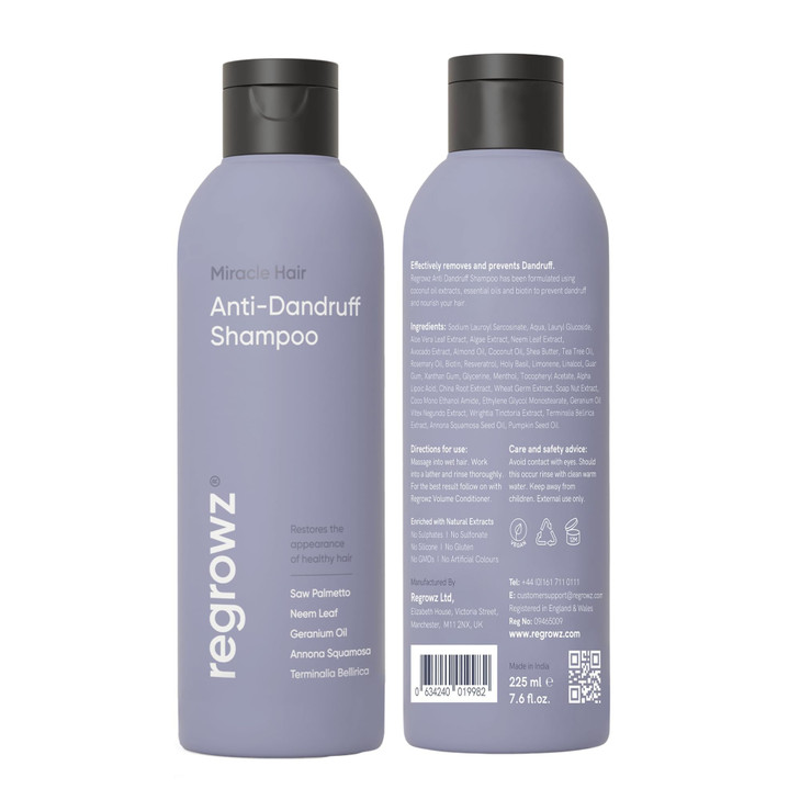 Regrowz Anti Dandruff Shampoo 76fl oz For Dry Itchy Scalp Itch Relief Treatment Removes Flakes Moisturises for Healthy V