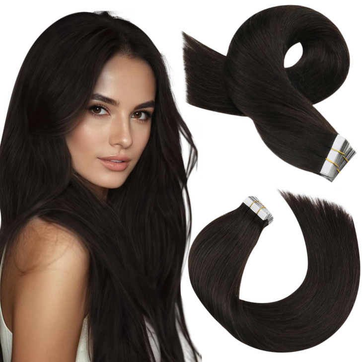 Moresoo Brown Tape in Extensions Human Hair 12 Inch Short Tape in Hair Extensions Human Hair 20Pcs 30G Darkest Brown Hai