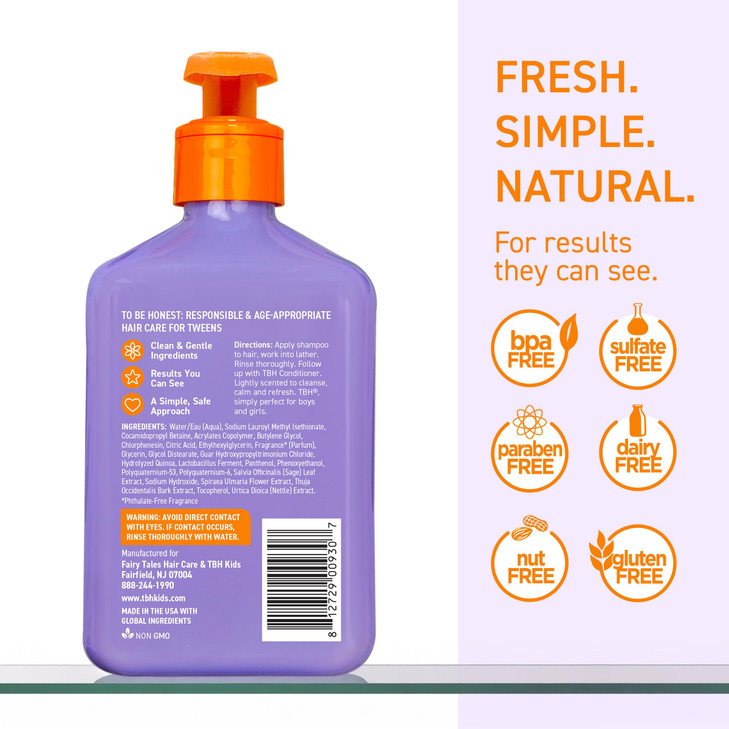 TBH Teen Kids Shampoo Lightweight and Detangling Hydrating Hair Shampoo for Dry Oily Fine Curly and All Hair Types Tween