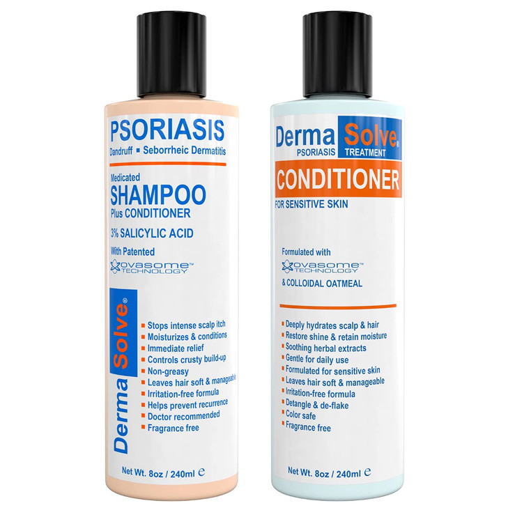 DermaSolve Scalp Psoriasis Dandruff free Medicated Shampoo with Conditioner Ultimate Seborrheic Dermatitis Treatment for